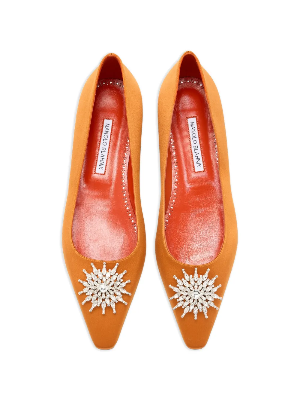 Manolo Blahnik Ballerina's met puntige neus en kristallen Oranje