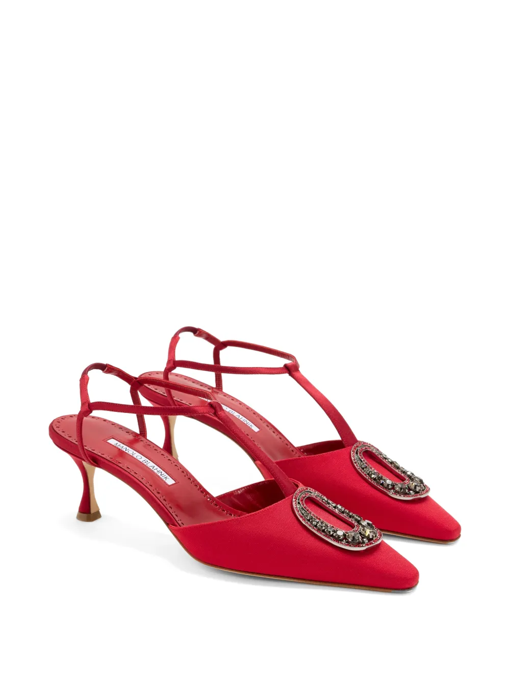Manolo Blahnik Takal pumps verfraaid met kristallen en puntige neus Rood