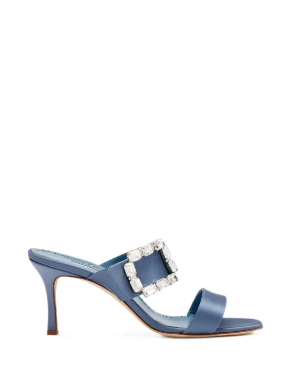 Manolo Blahnik Mayjousan Crystal-buckle Heeled Sandals in Blue