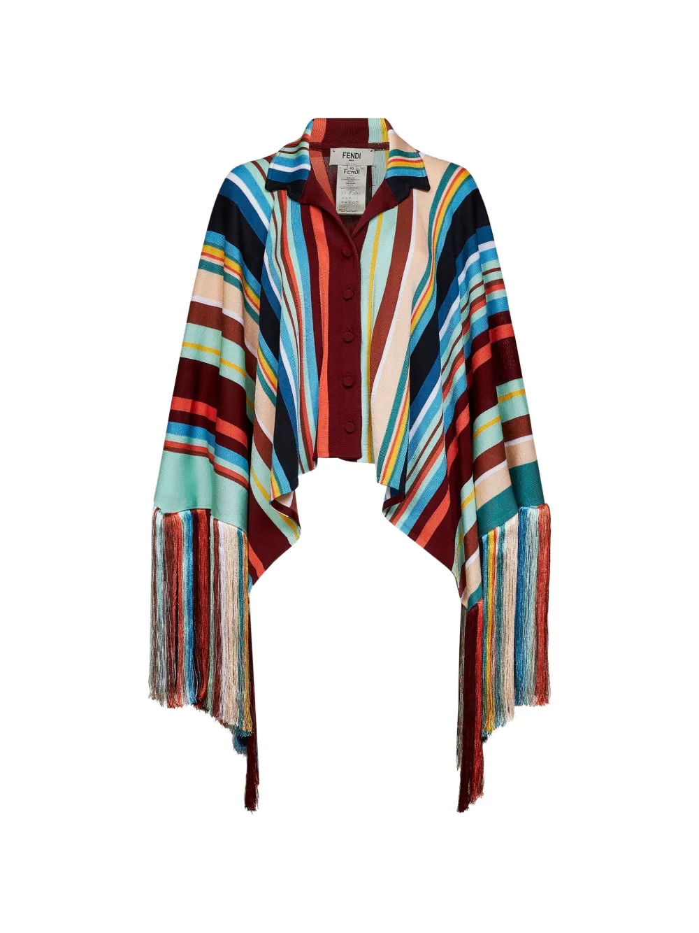 FENDI intarsia-knit fringed ponhco - Rot