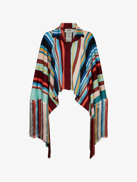 FENDI poncho en maille intarsia à franges