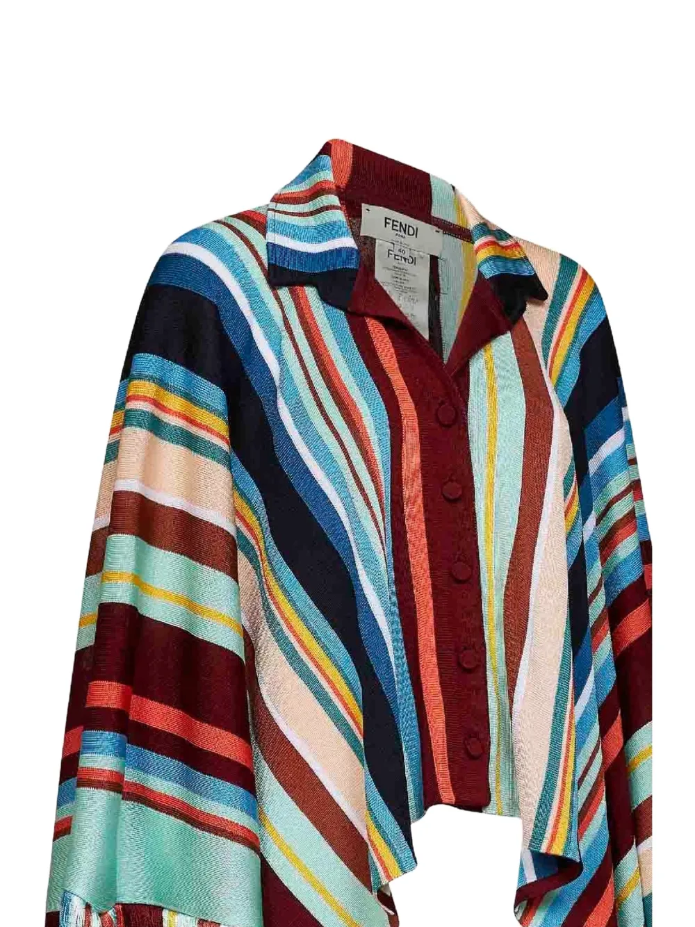 FENDI Intarsia poncho met franje Rood