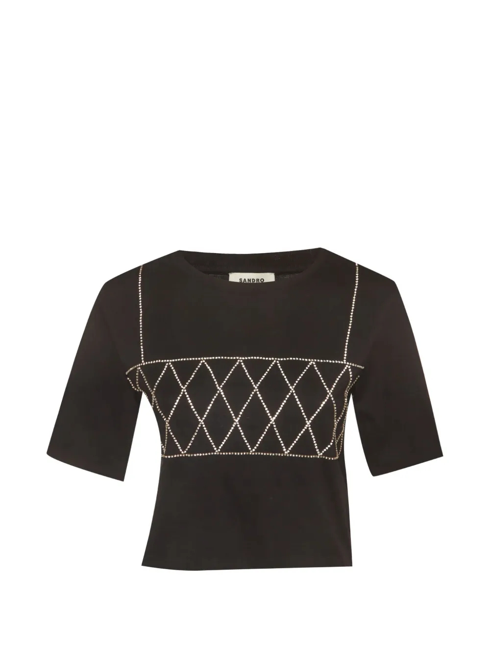 SANDRO rhinestone-embellished cropped T-shirt - Nero