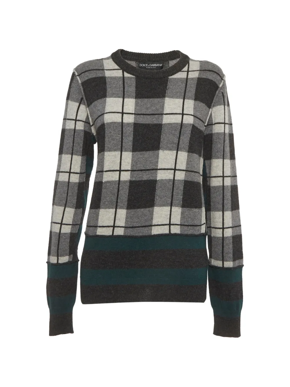 Pre-owned Dolce & Gabbana Plaid-print Rib-knit Sweater In Gray