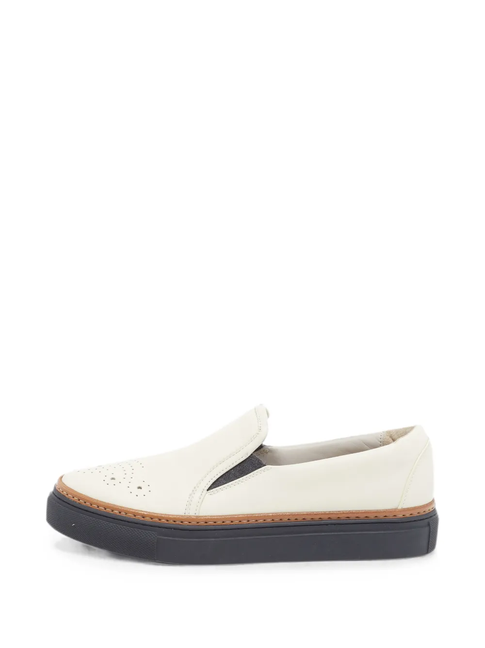 Pre-owned Brunello Cucinelli Perforated Slip-on Sneakers In Neutral