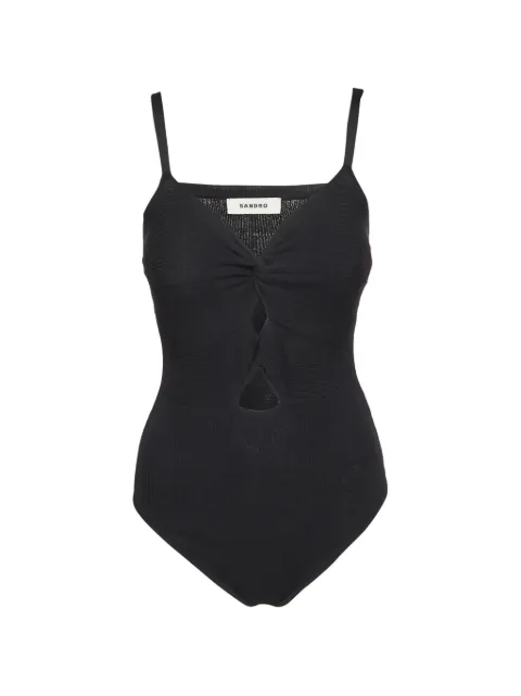 SANDRO ribbed-knit cut-out bodysuit