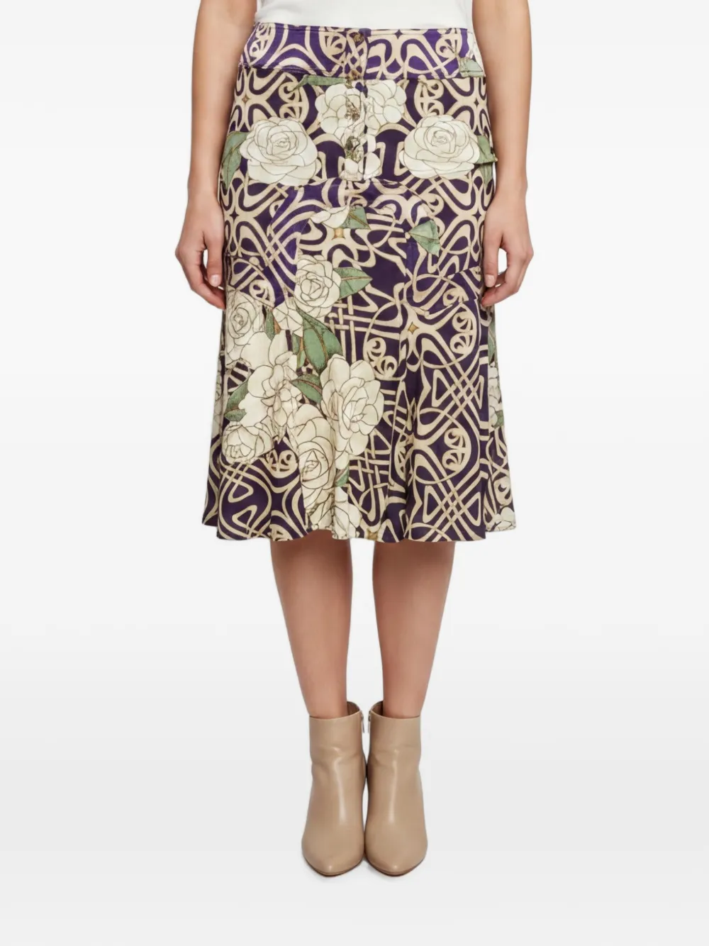 Roberto Cavalli Vintage floral-print flared midi skirt - Viola