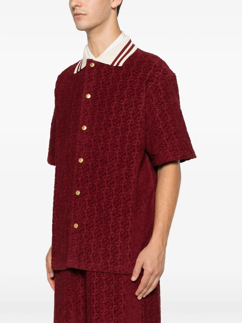 Drôle De Monsieur Overhemd met monogram-jacquard en gestreepte kraag Rood