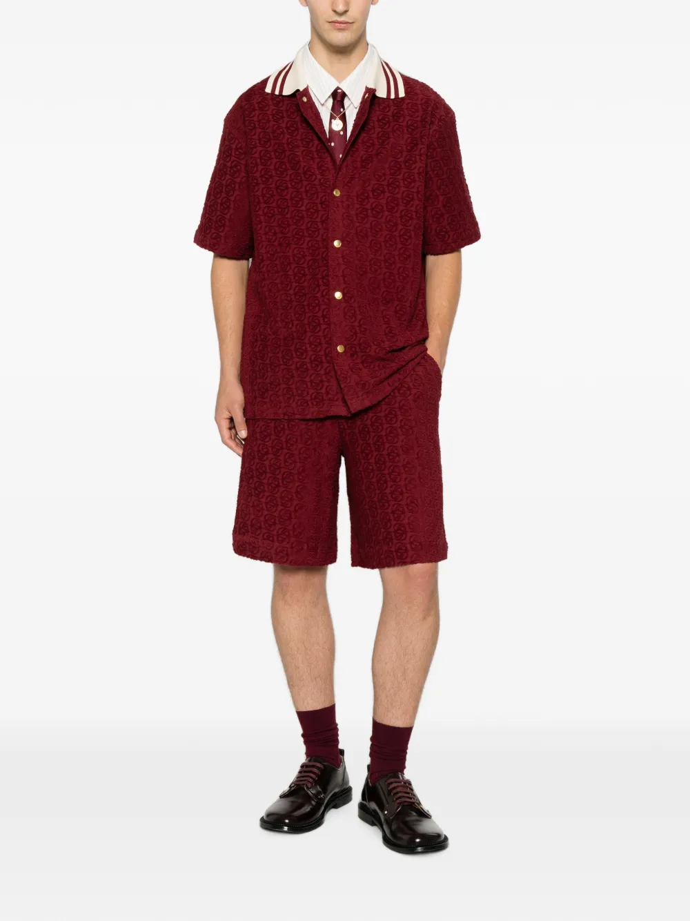 Drôle De Monsieur Overhemd met monogram-jacquard en gestreepte kraag Rood