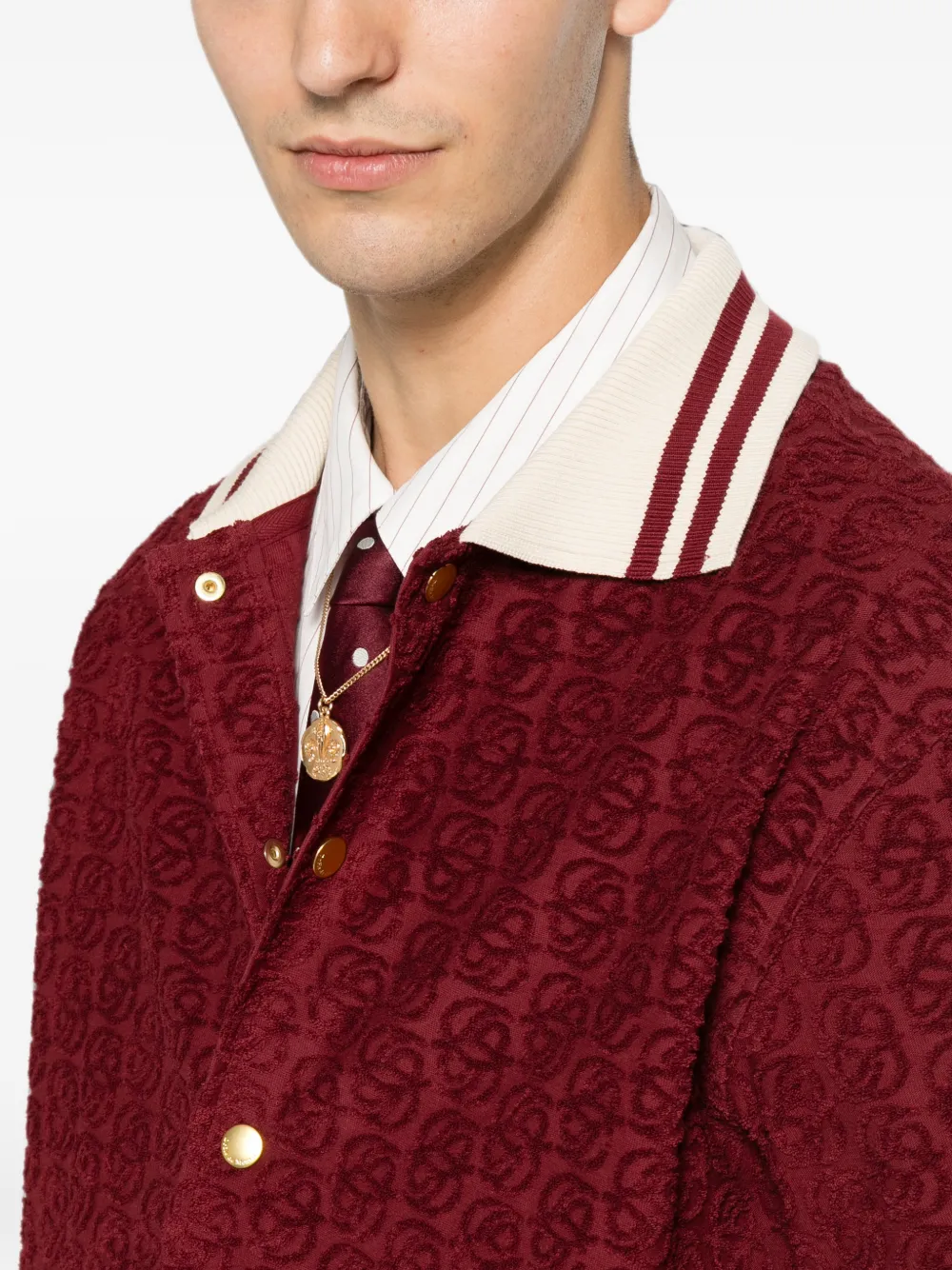Drôle De Monsieur Overhemd met monogram-jacquard en gestreepte kraag Rood