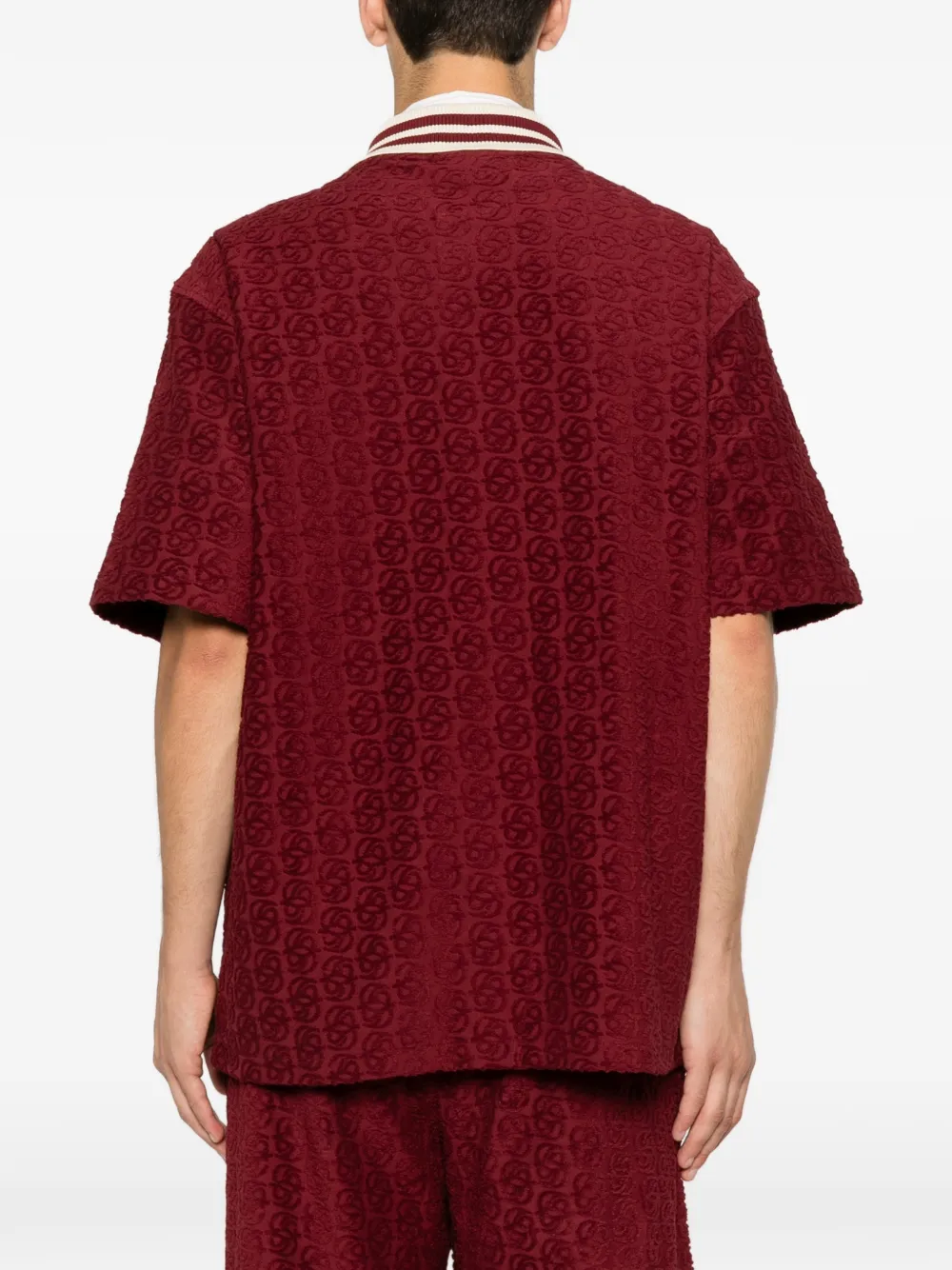 Drôle De Monsieur Overhemd met monogram-jacquard en gestreepte kraag Rood