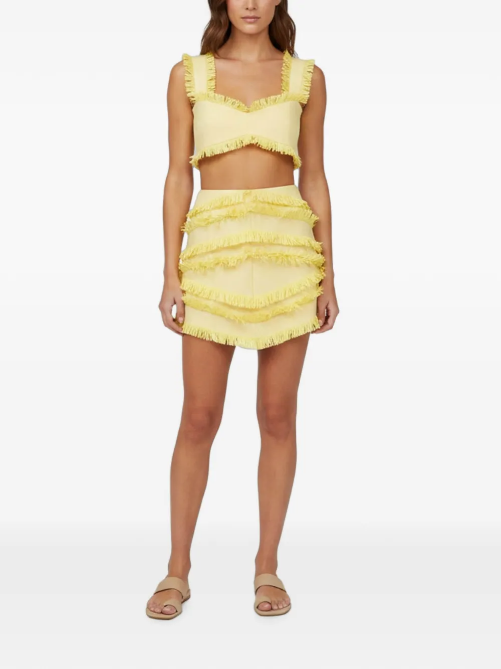 Alexis fringed raffia-effect top and skirt - Giallo