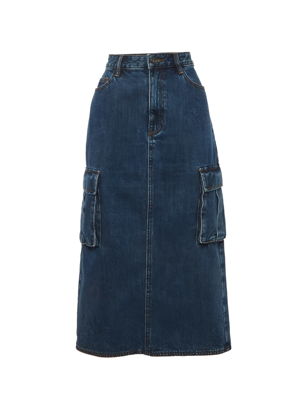 Self-Portrait cargo denim midi skirt - Blu