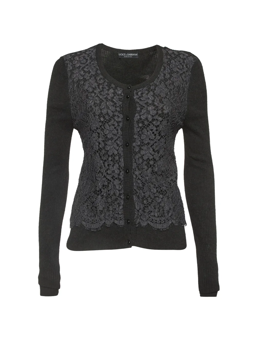 Dolce & Gabbana Pre-Owned lace-panel rib-knit cardigan - Grigio