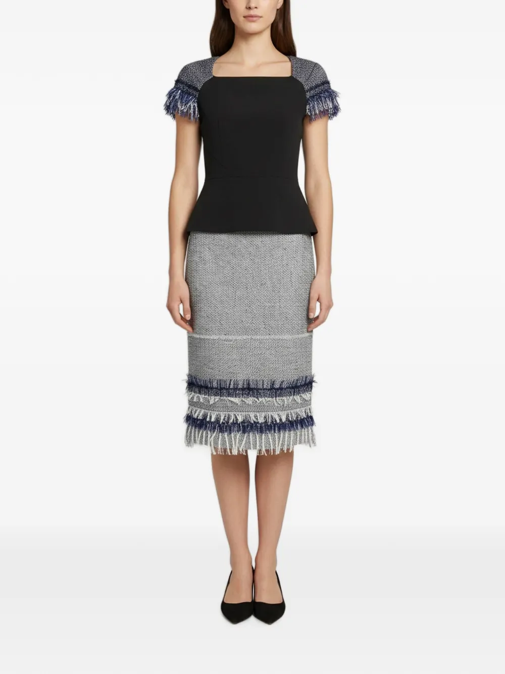 Roland Mouret tweed fringed midi skirt set - Schwarz