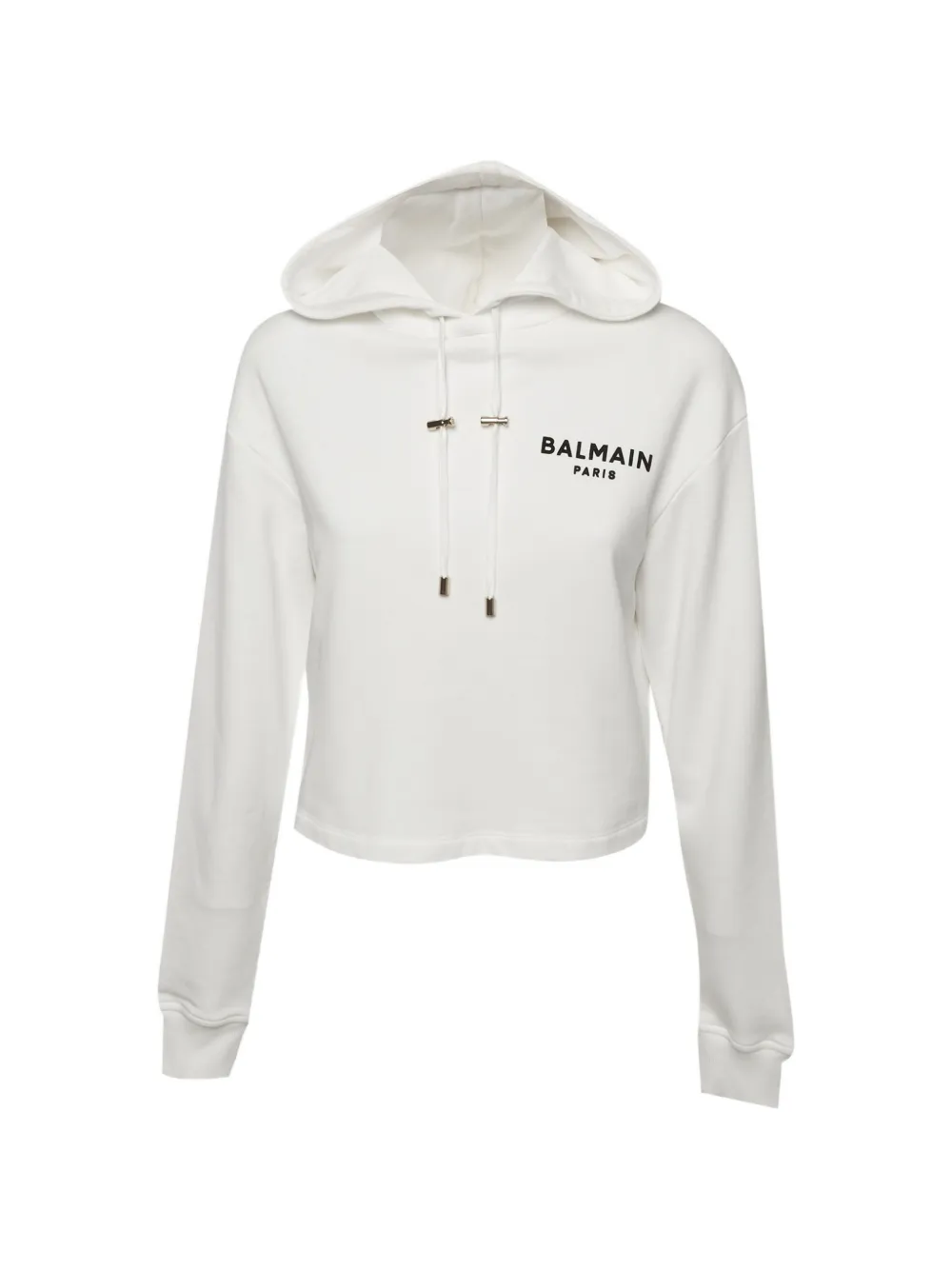 Pre-owned Balmain Flocked Logo Hoodie In White