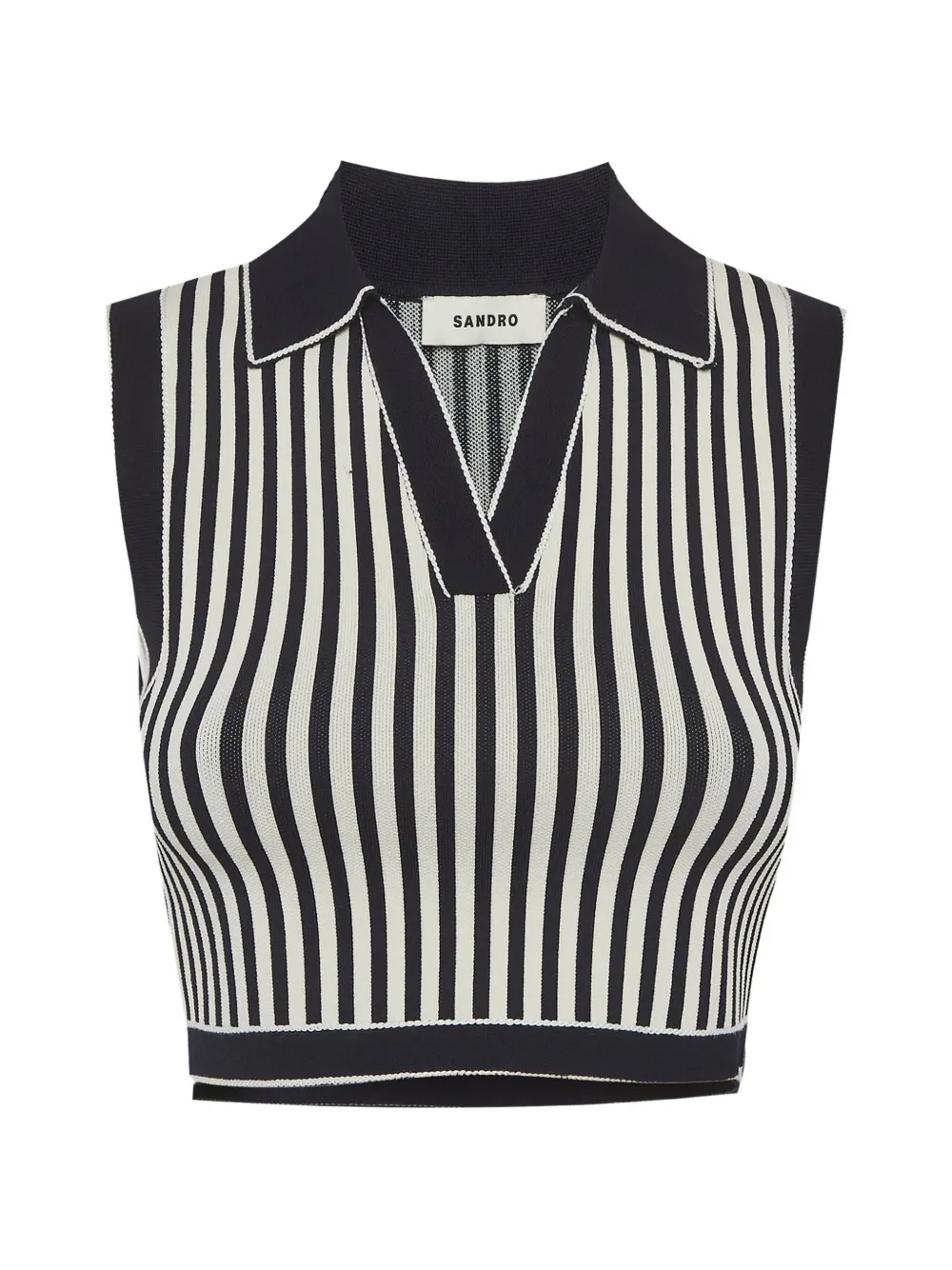 SANDRO striped cropped polo shirt - Nero