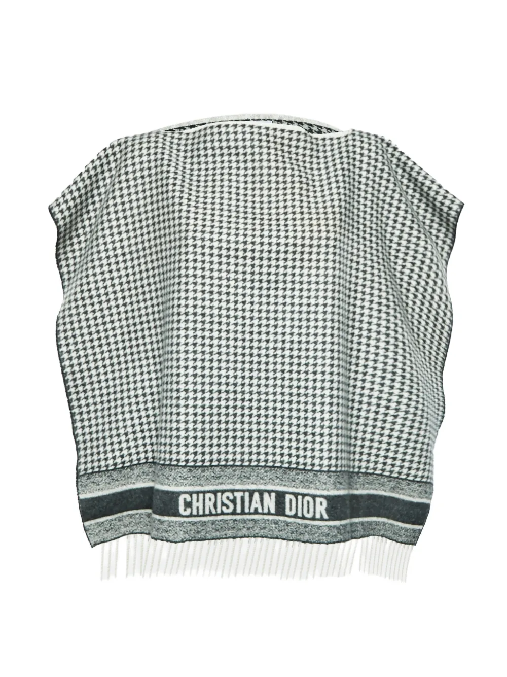 Christian Dior Pre-Owned houndstooth fringe poncho - Bianco