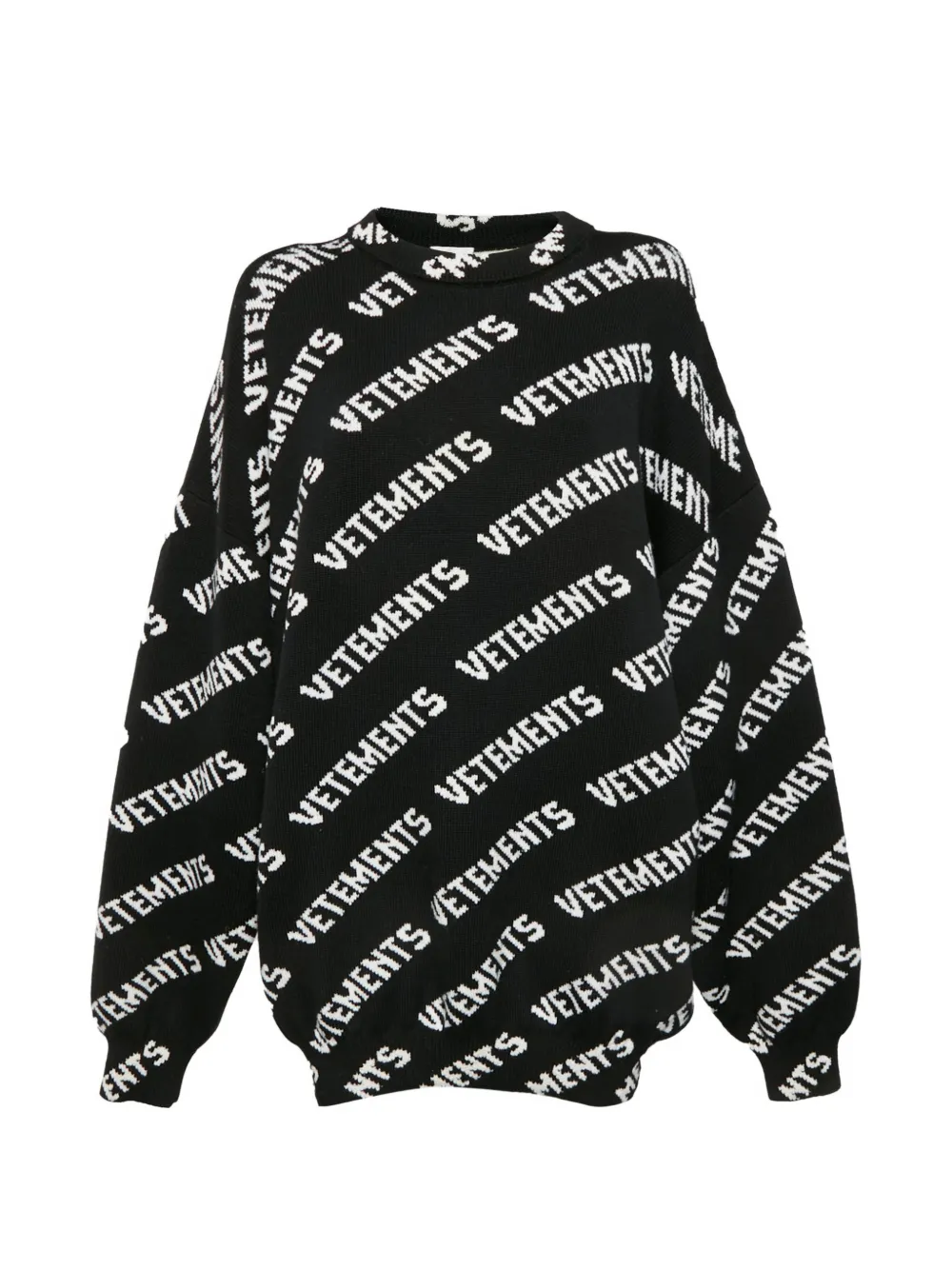 Pre-owned Vetements Logo-jacquard Ribbed Knit Sweater In Black