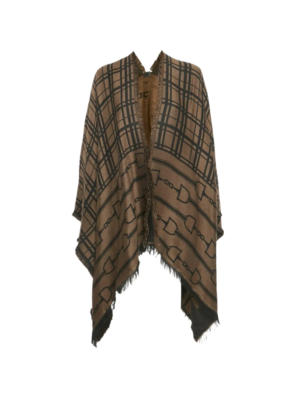 Elisabetta Franchi jacquard frayed knit cape - Marrone