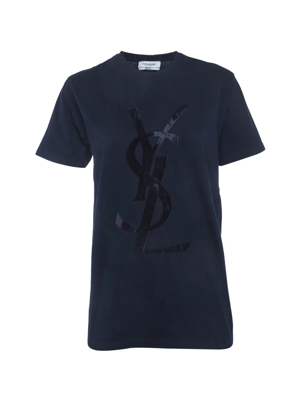 Pre-owned Saint Laurent Flocked-logo T-shirt In Blue