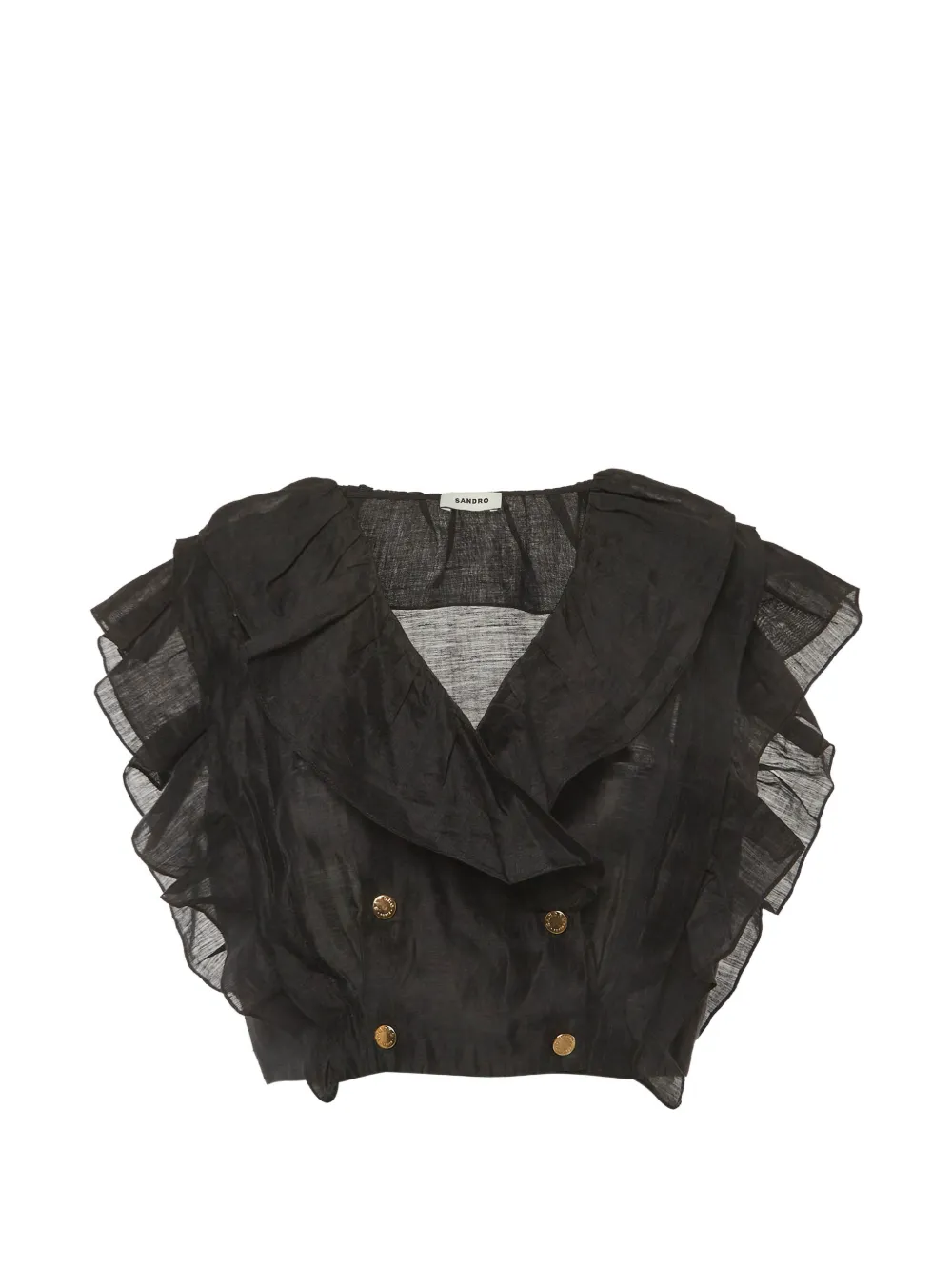 SANDRO Folie ruffled crop blouse - Nero