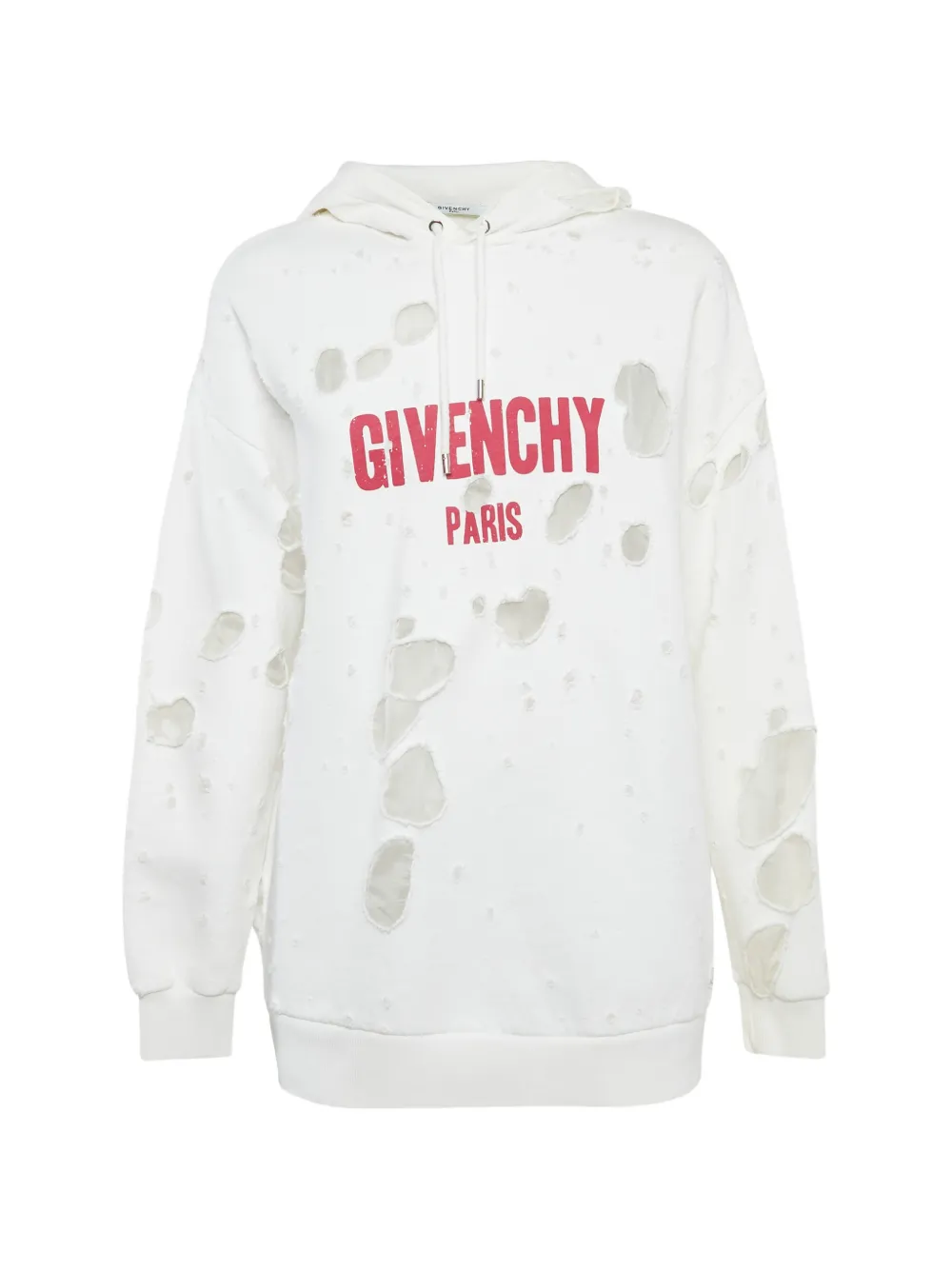 Givenchy Pre-Owned logo-print distressed-details hoodie - Bianco