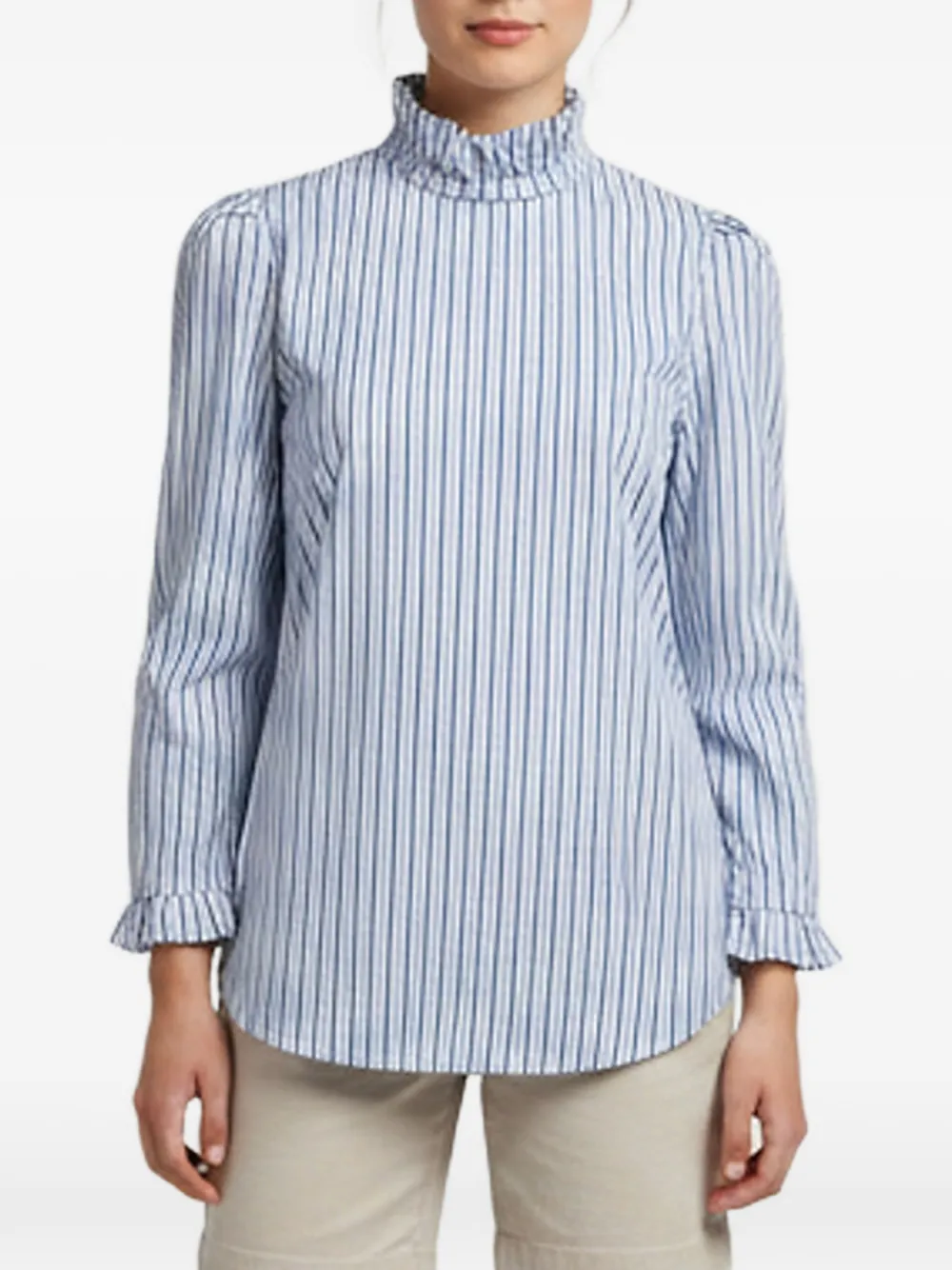 SANDRO striped ruffle-trim blouse - Bianco