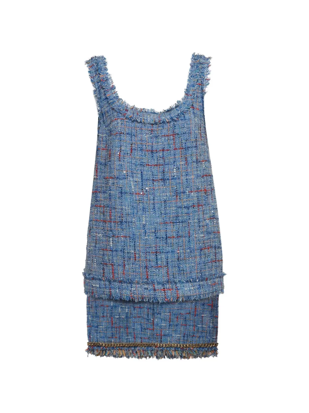 Balmain Pre-Owned tweed denim-panel mini skirt set - Blu