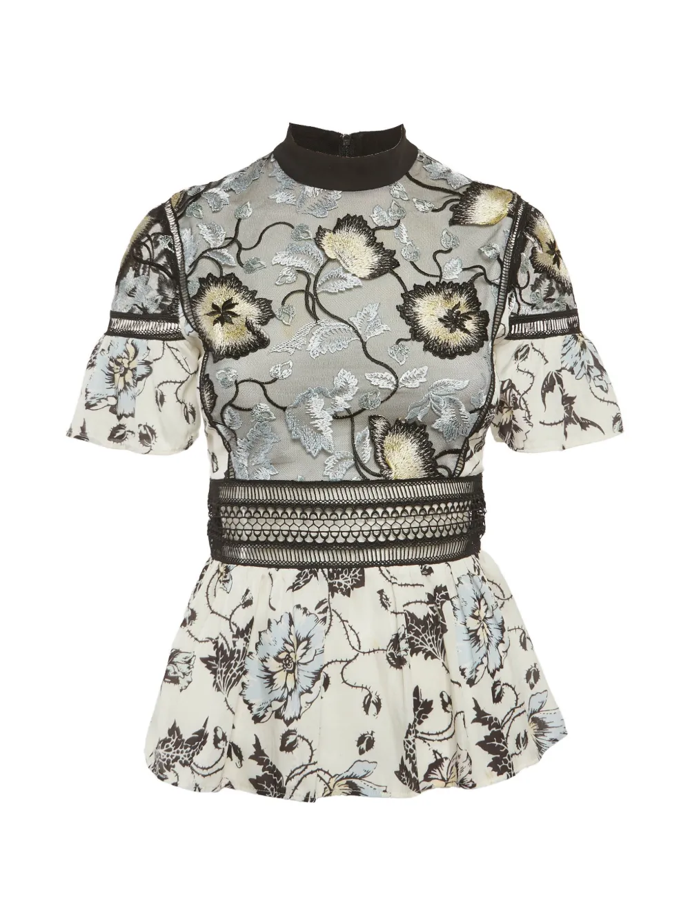 Self-Portrait floral-embroidered ruffled blouse - Weiß