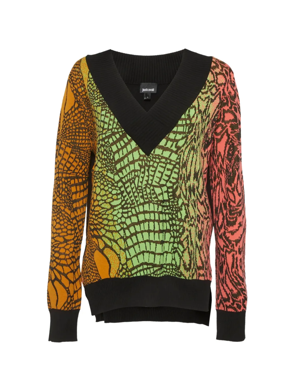 Just Cavalli Vintage animal-pattern V-neck sweater - Schwarz