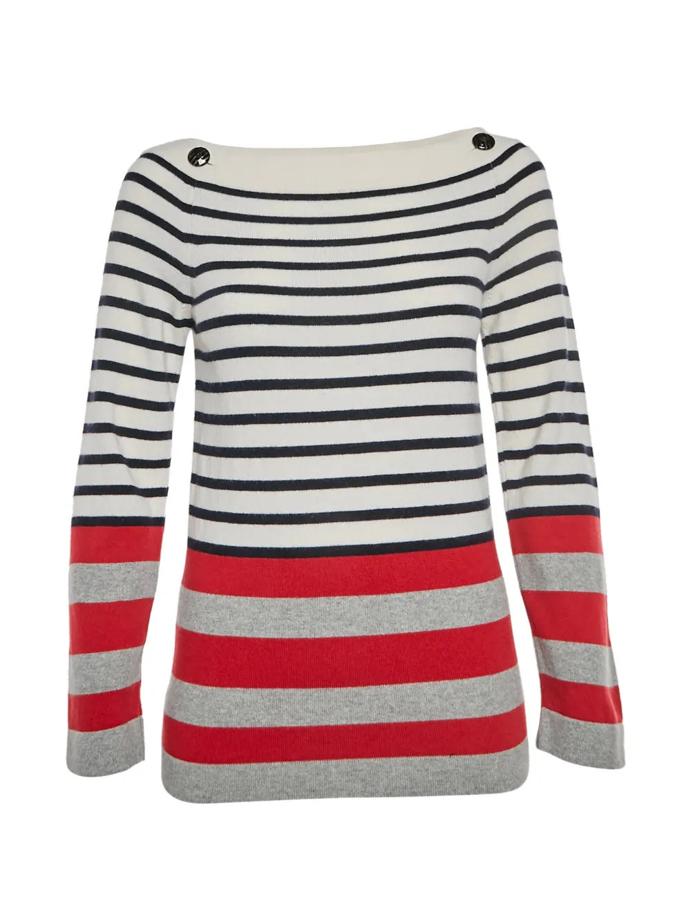 CHANEL Pre-Owned striped button sweater - White