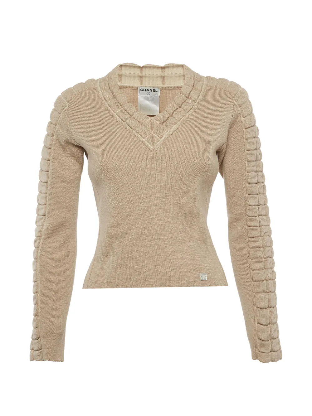 CHANEL Pre-Owned quilted V-neck sweater - Neutrals