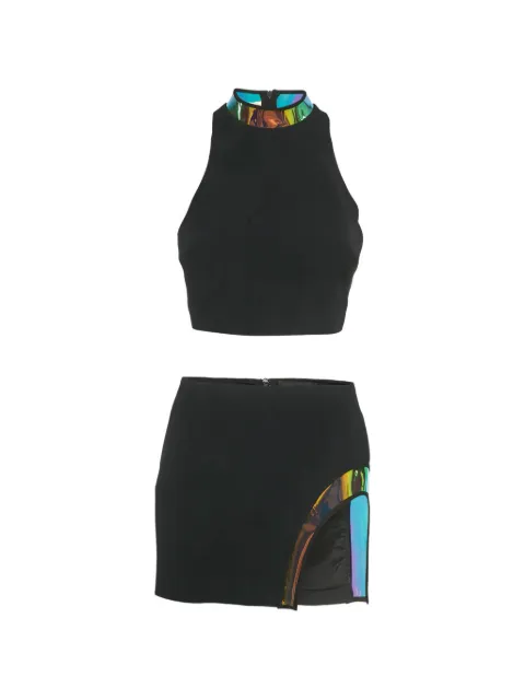 David Koma hologram vinyl-trim skirt set