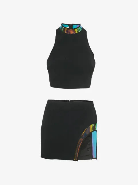 David Koma hologram vinyl-trim skirt set
