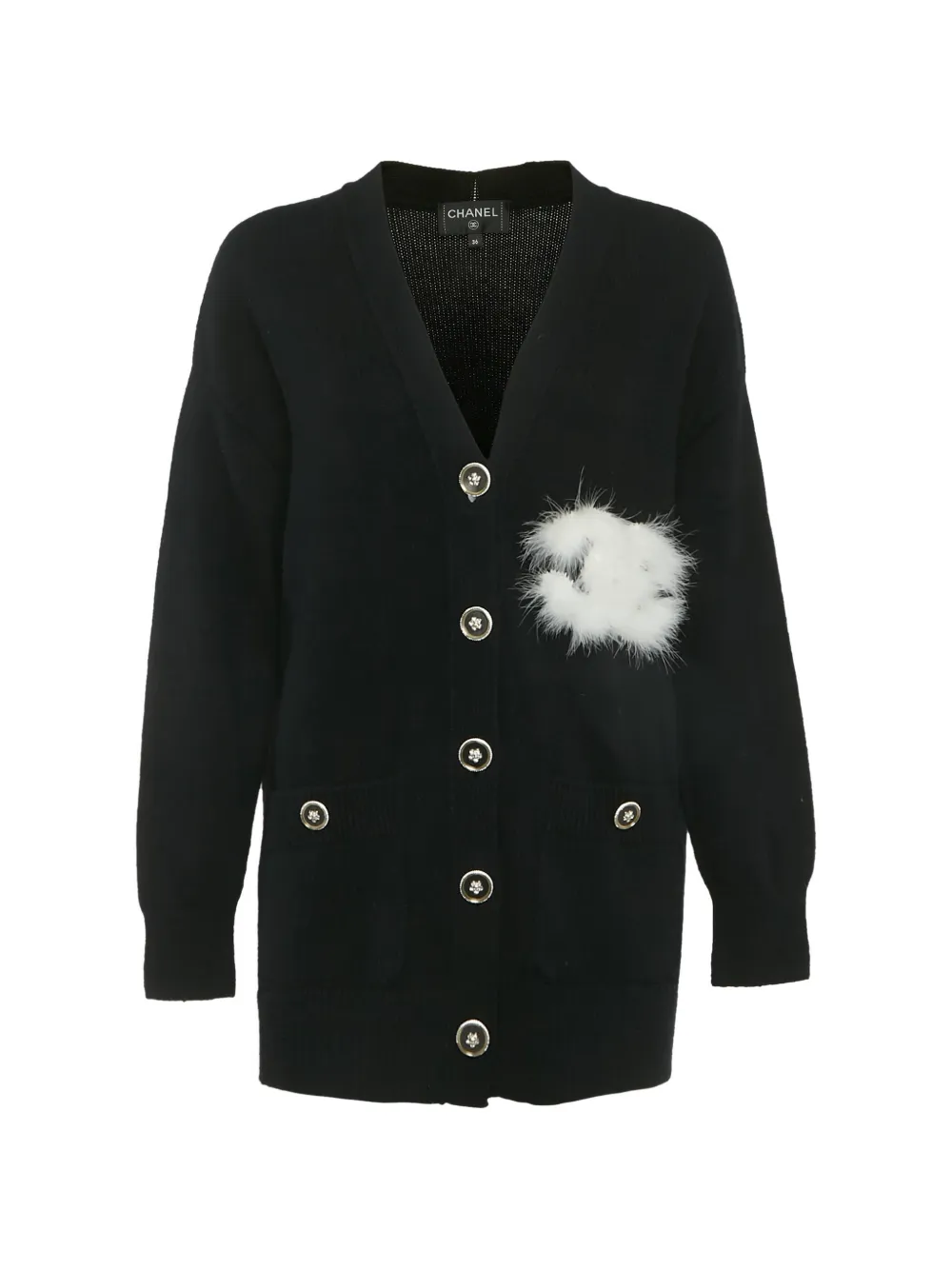 CHANEL Pre-Owned CC-feather cardigan - Black