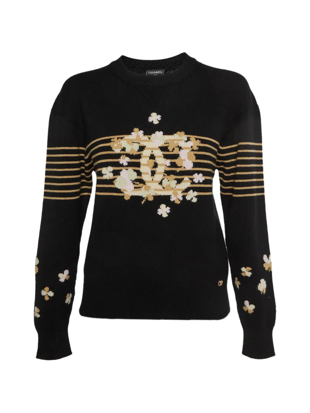 CHANEL Pre-Owned logo floral-detail long sleeve sweater - Nero