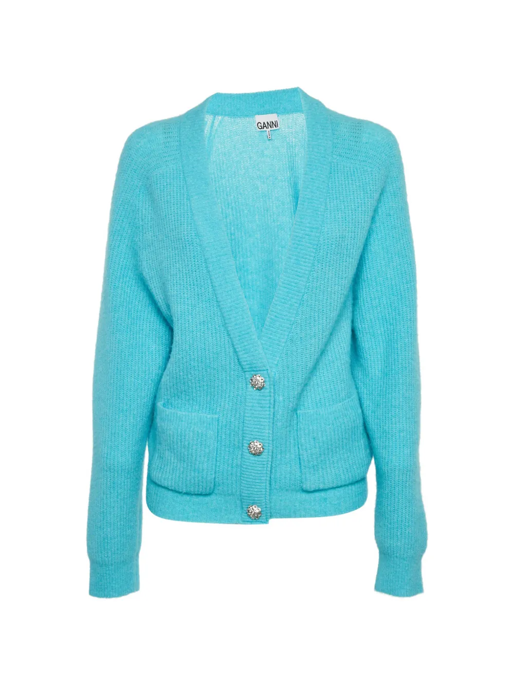 GANNI ribbed-knit cardigan - Blue