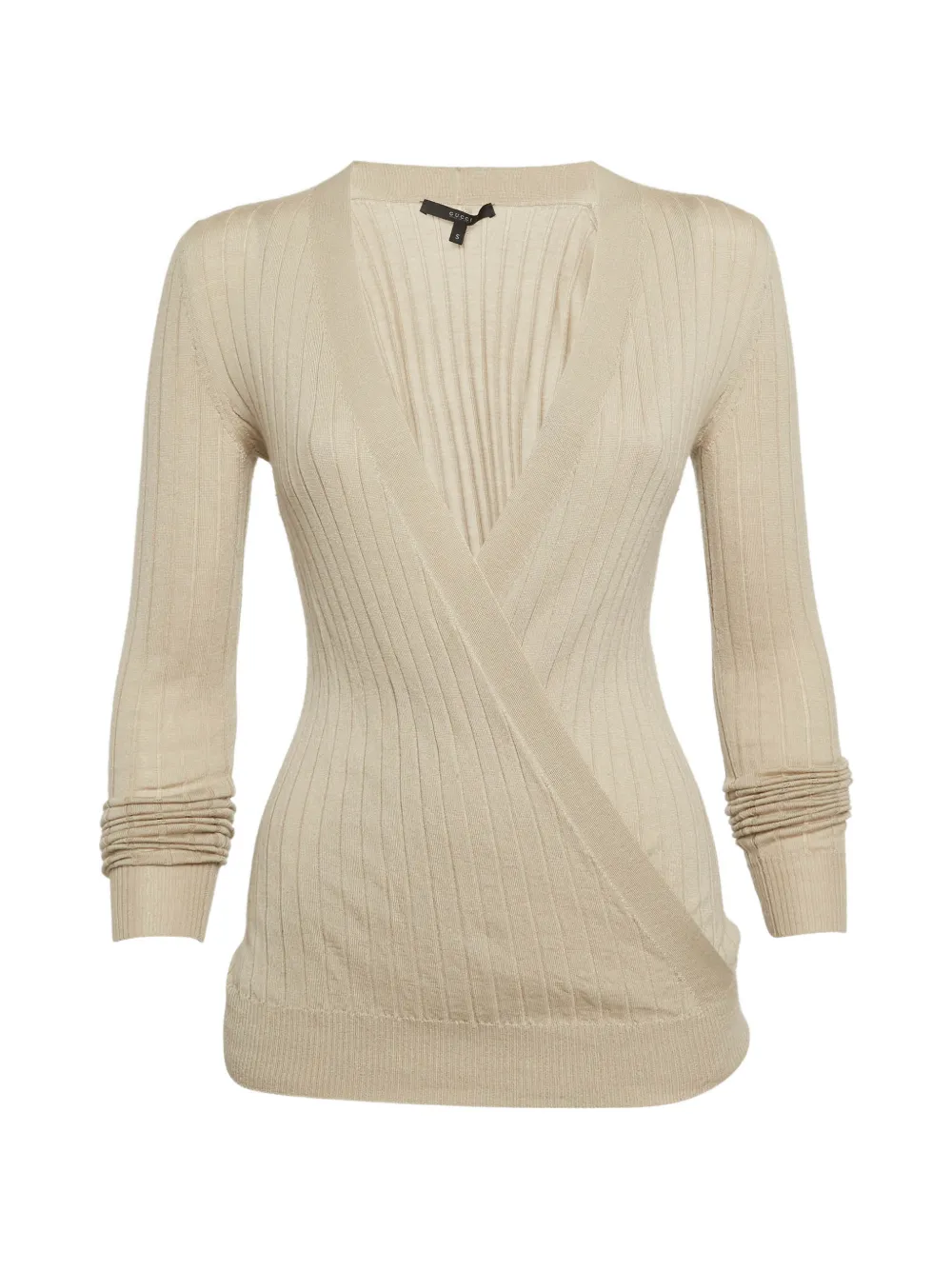 Gucci Pre-Owned wrap-front ribbed-knit sweater - Toni neutri