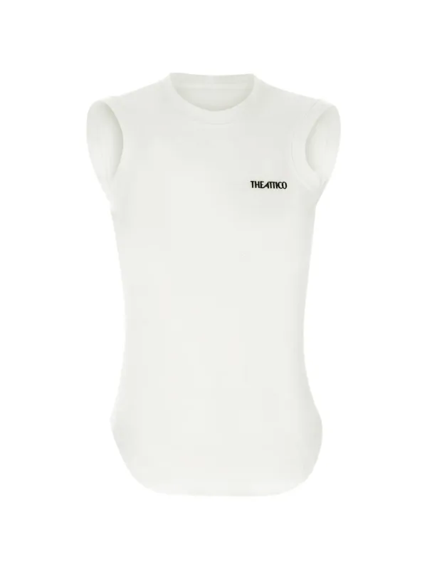 The Attico Logo-embroidered T-shirt in Neutrals