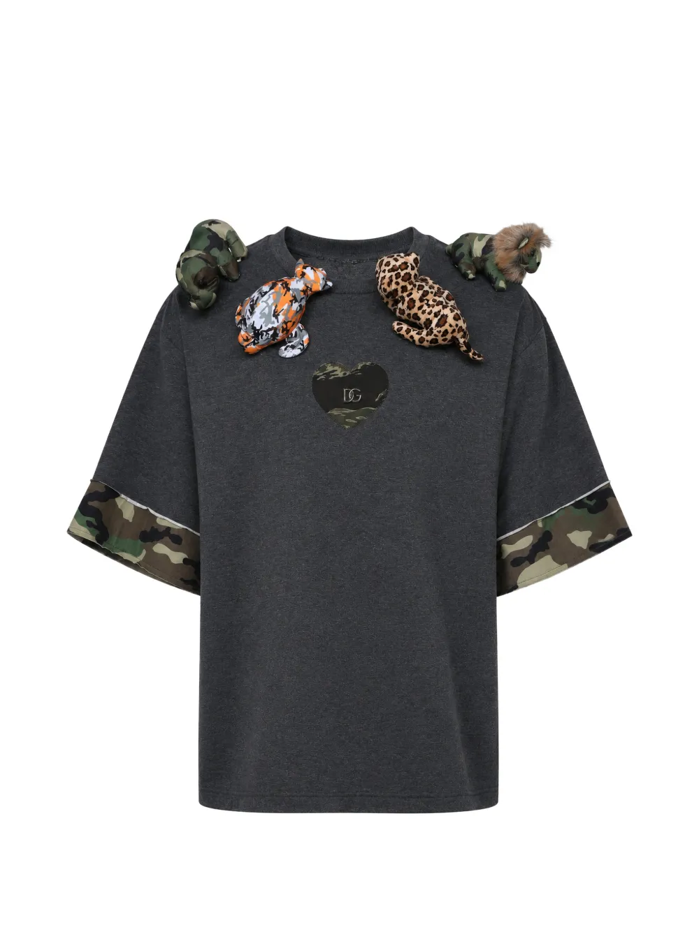 Dolce & Gabbana Camouflage-T-Shirt mit Tierapplikation - Grau