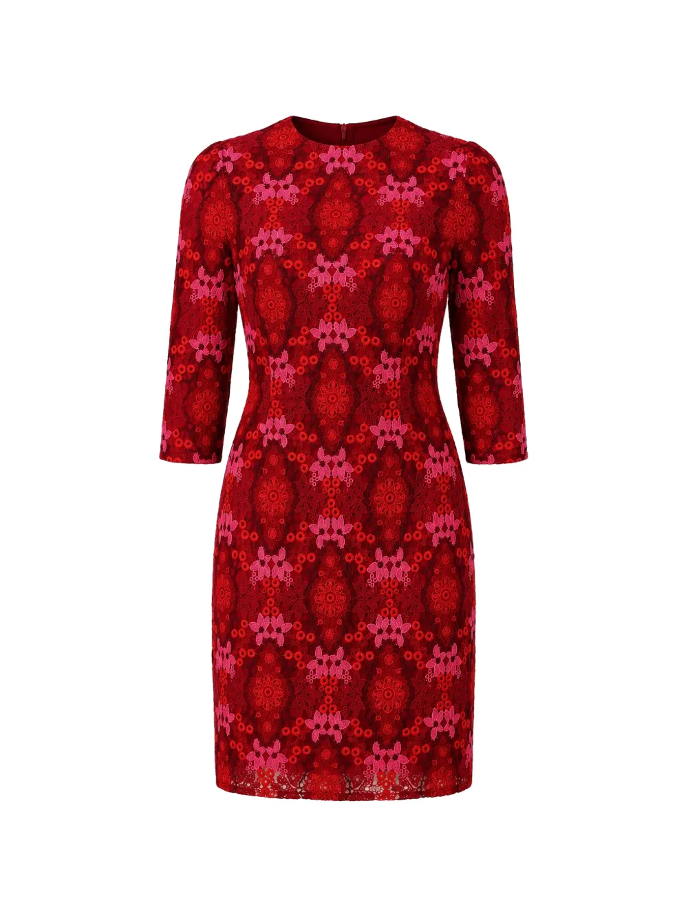 Dolce & Gabbana Abito in pizzo a fiori con maniche a 3/4 - Rosso