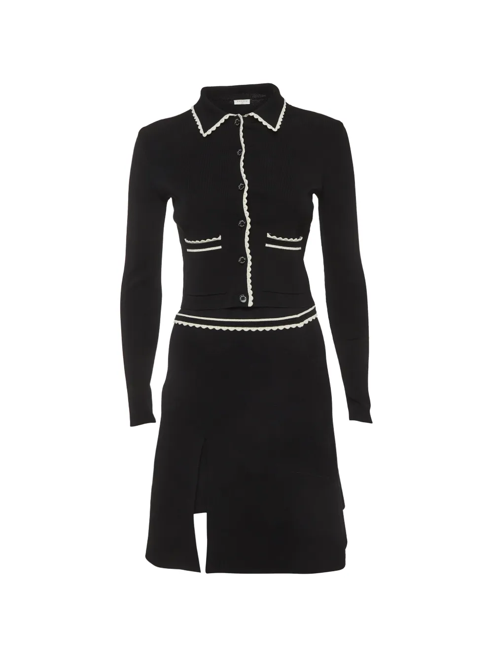 SANDRO scallop-trim top and skirt set - Nero