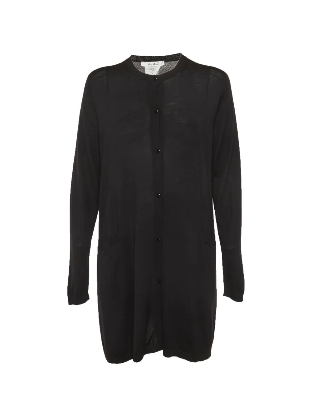 Pre-owned Max Mara Button-down Knitted Long Wool Cardigan In Black