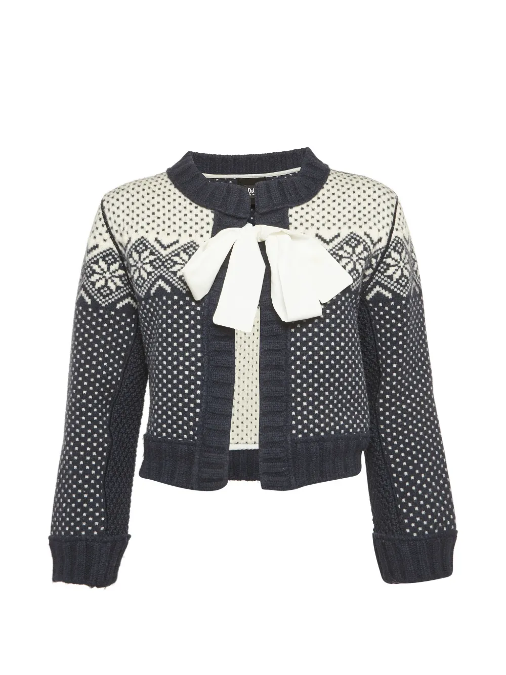 Pre-owned Dolce & Gabbana Bow-detail Cropped Cardigan In Blue