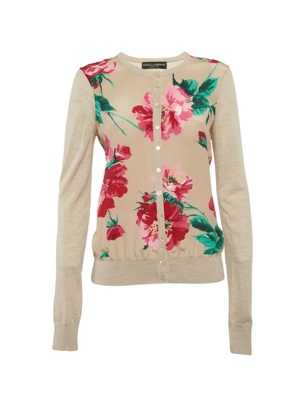 Pre-owned Dolce & Gabbana Floral-print Silk-panelled Cardigan In Neutral