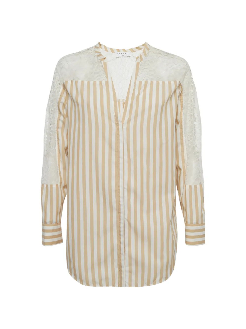 SANDRO lace-panel striped shirt - Bianco