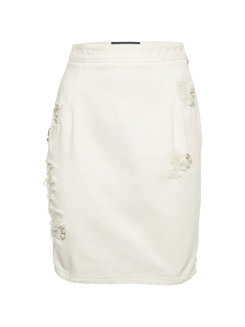 Ermanno Scervino pearl-embellished distressed mini skirt - Bianco