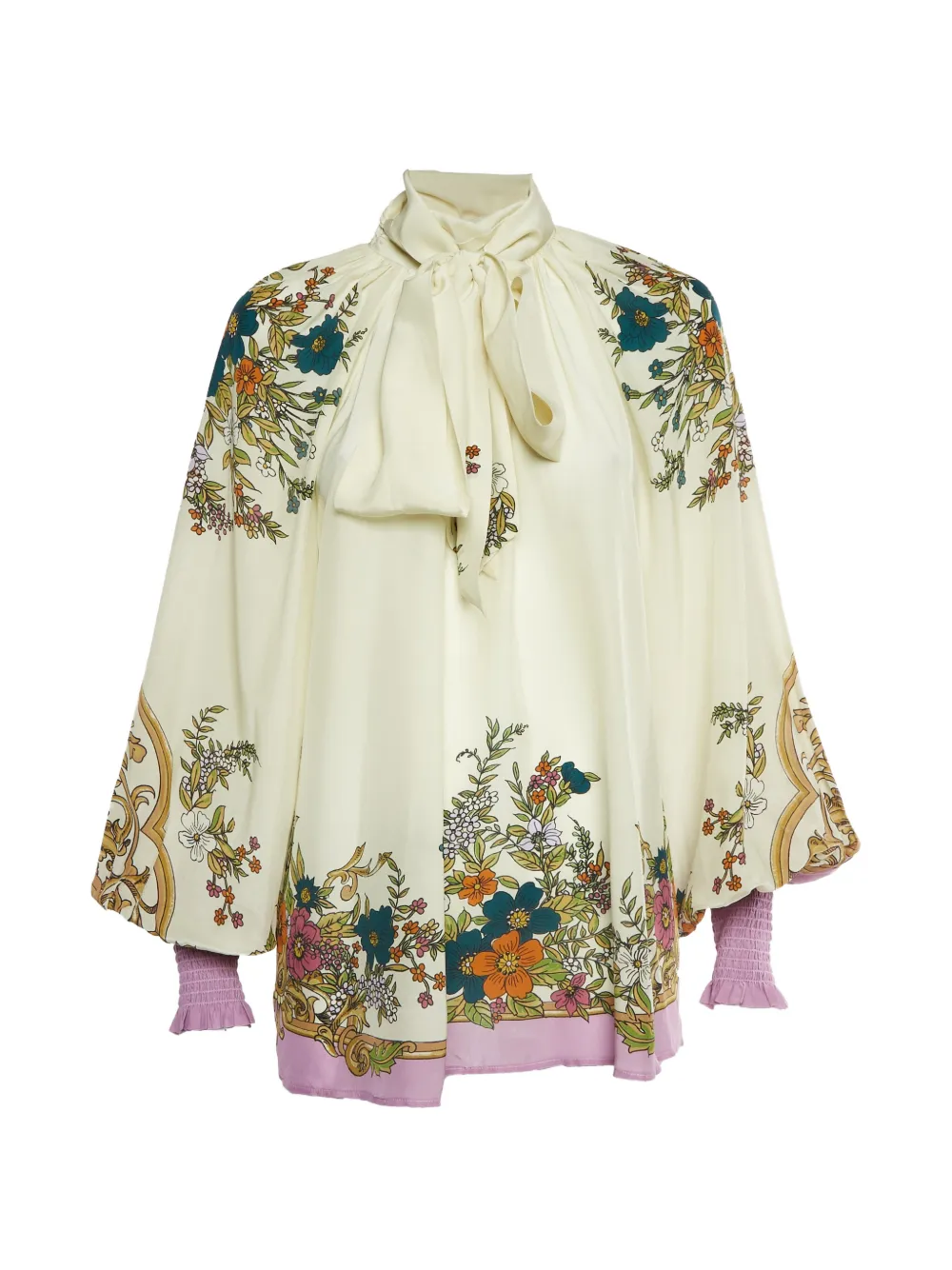 ALEMAIS Antoinette floral-print neck-tie blouse - Toni neutri