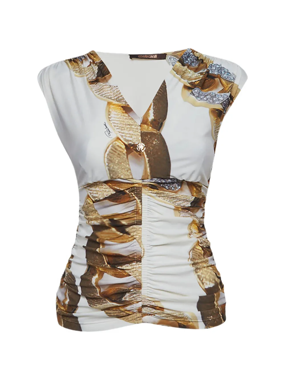 Roberto Cavalli Vintage chain-print ruched top - Bianco